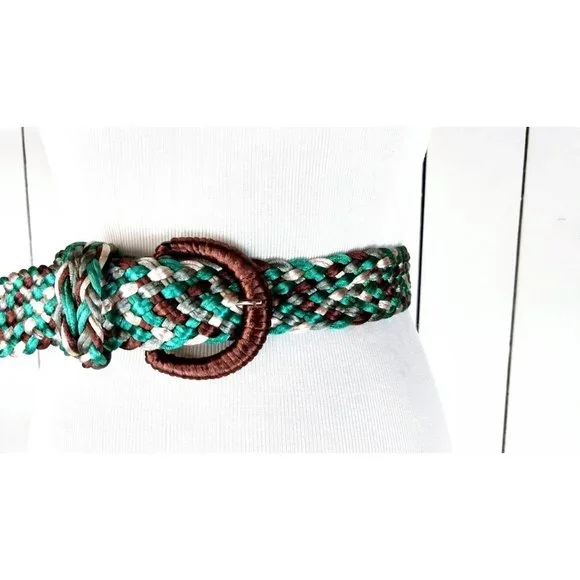 90s vintage green and brown braided woven chord rope belt - Picture 3 of 4